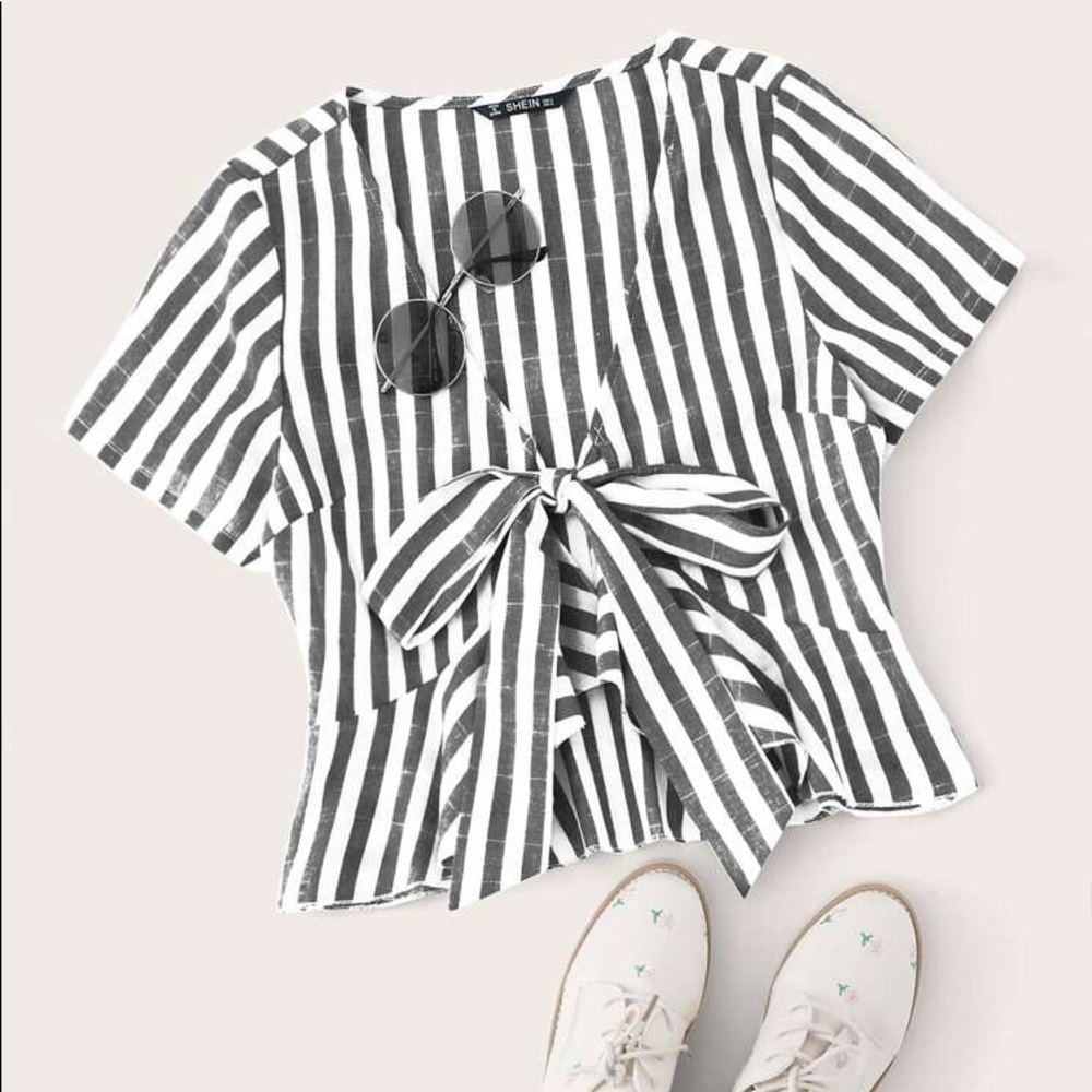Striped Tie Front Peplum Top